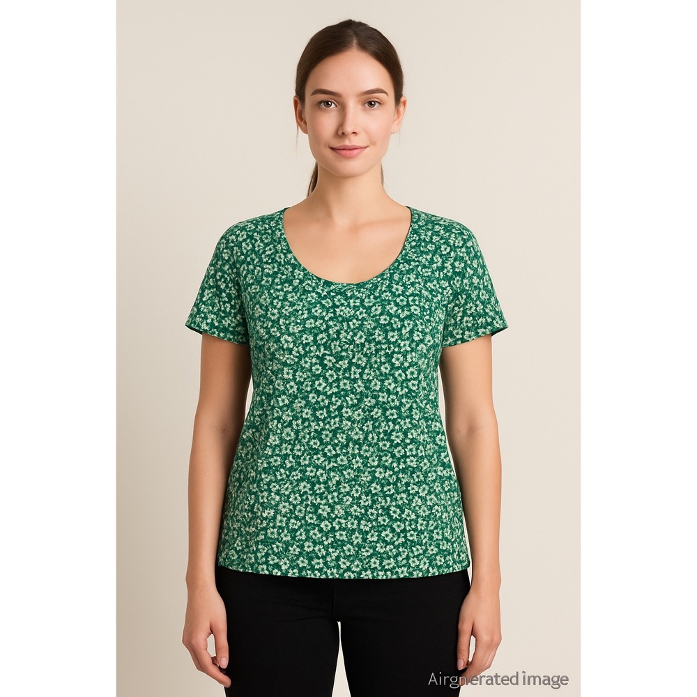 Lucky Brand Green Scoop-neck Daisy T-Shirt‎ XL